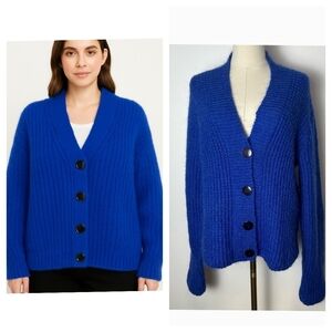 Handmade Blue Knit Button Front Cardigan Sweater